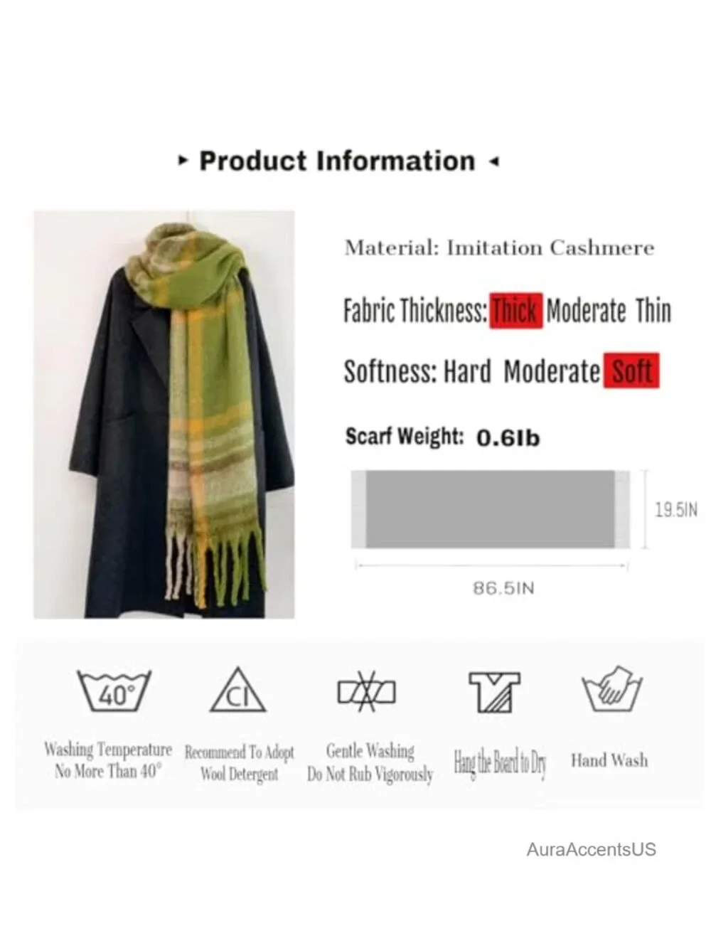 Cashmere Thick Tassel Scarf for Women - Large Warm Winter Shawl Wrap Blanket
